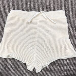 WeWoreWhat Cream Knit Bike Shorts with Drawstring